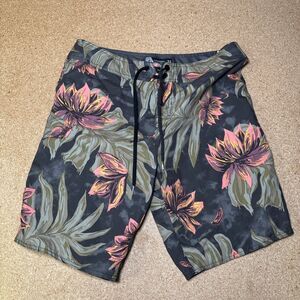 Volcom Mens Tropical Floral Board Shorts Black Pink Green Size 33 I1